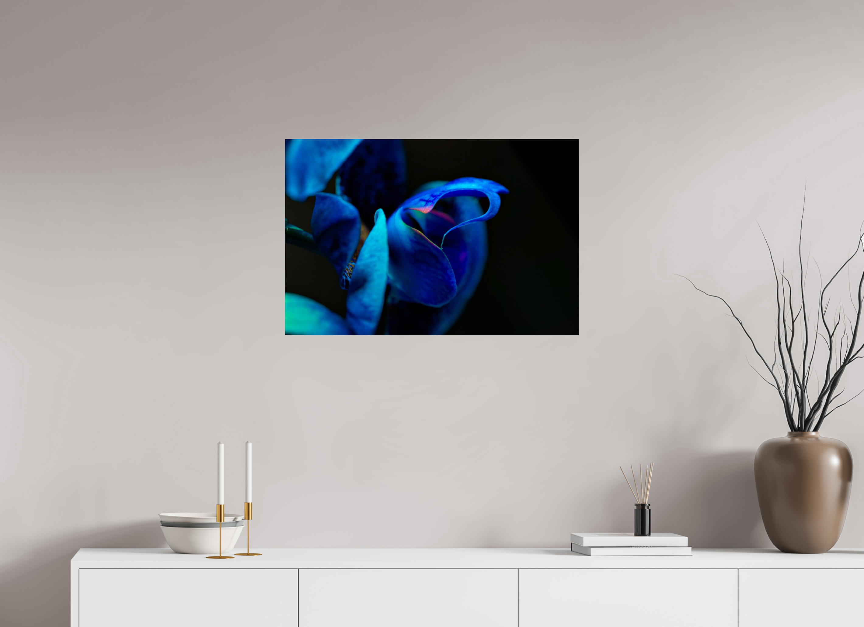 75 x 50 cm, Acrylglas, glänzend, 2 mm, Dibond 3 mm, mit Aufhängung Midnight Blue Hart Flower