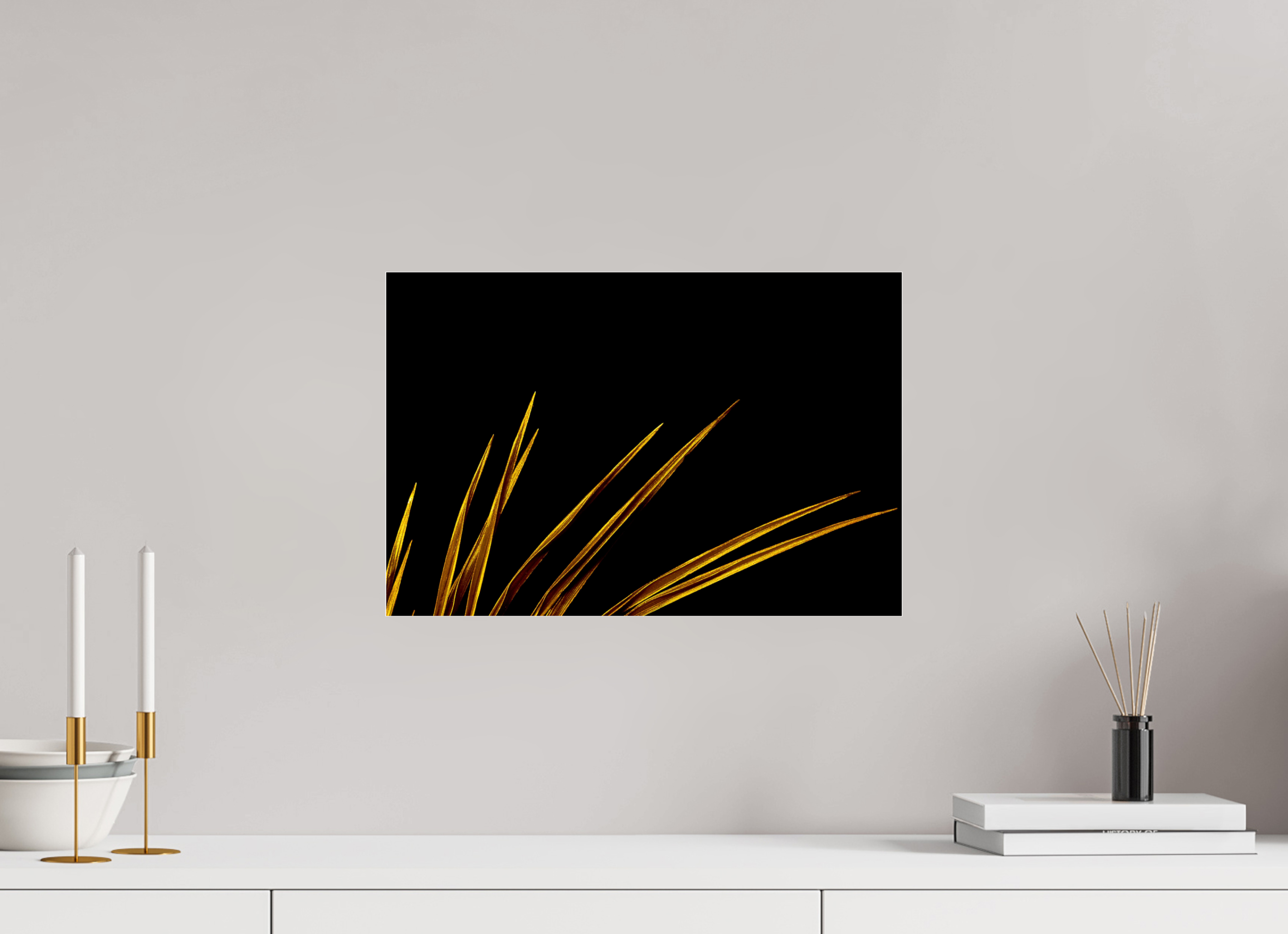 45 x 30 cm, Acrylglas, glänzend, 2 mm, Dibond 3 mm, mit Aufhängung Golden Tips