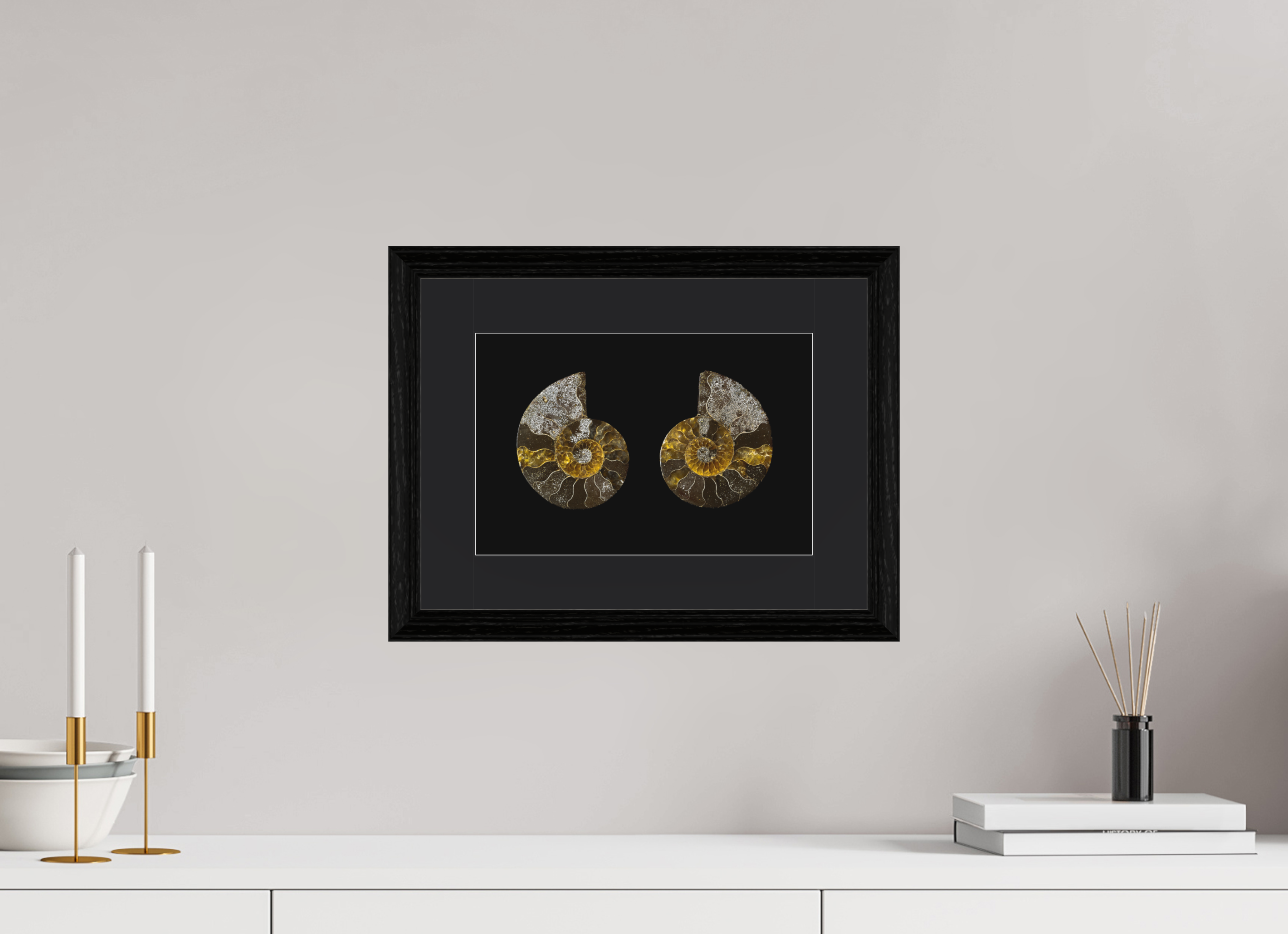 30 x 20 cm, Hahnemühle FineArt Baryta im schwarzen Eichen Rahmen, 27mm,Museumsglas, Passepartout Schwarz Fossil Memory - Fine Art