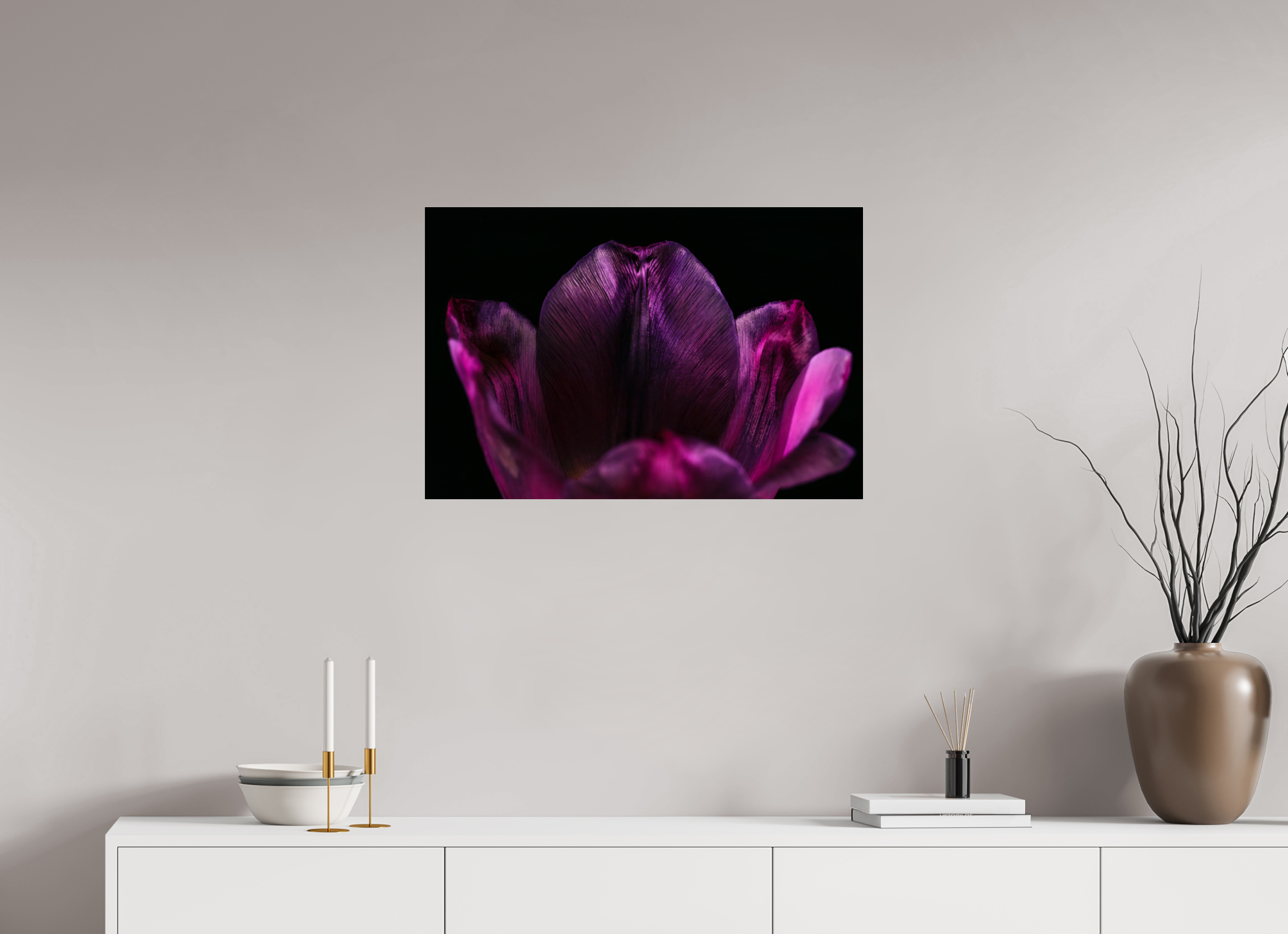 75 x 50 cm, Acrylglas, glänzend, 2 mm, Dibond 3 mm, mit Aufhängung Purple Silent