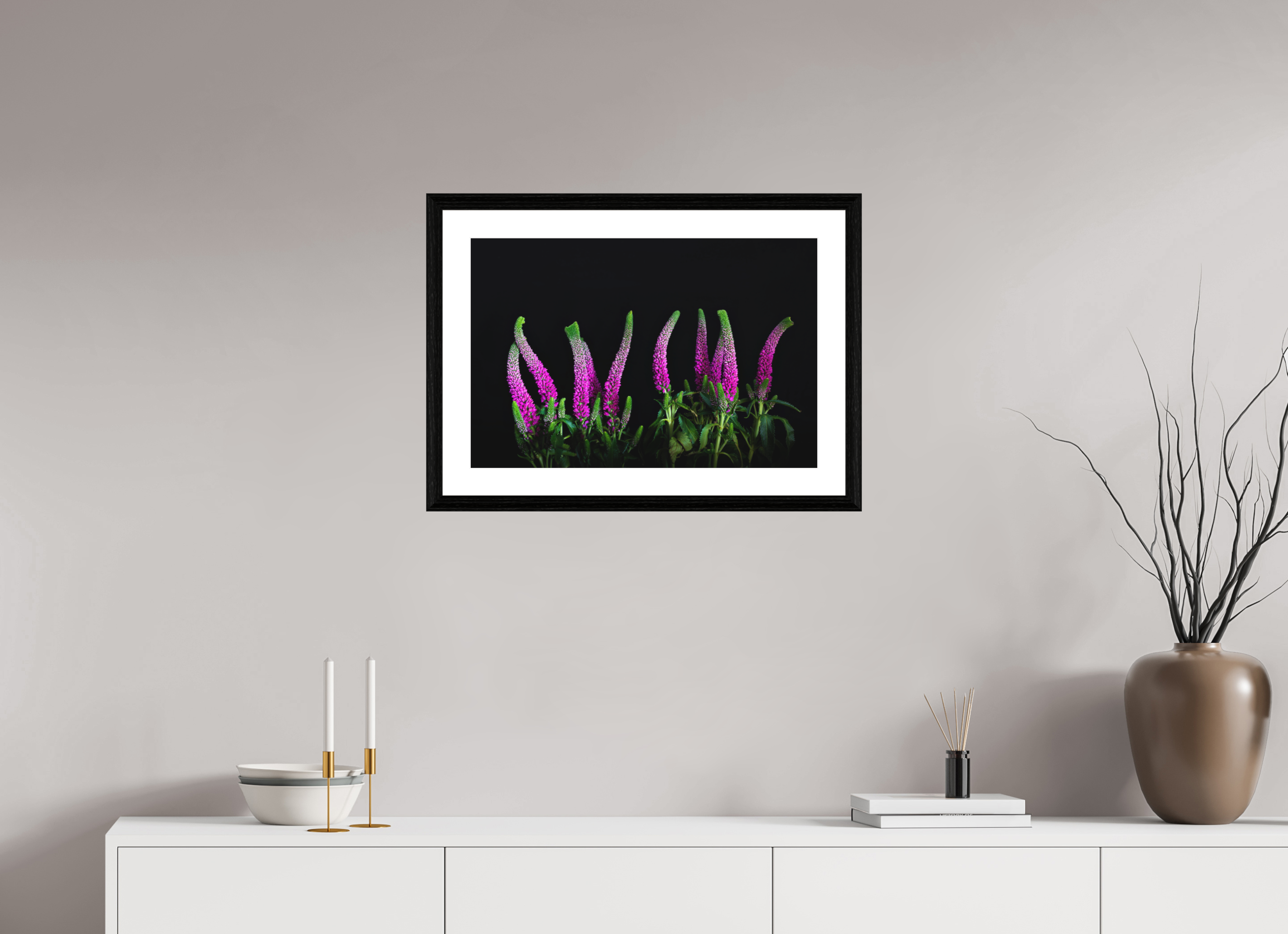 60 x 40 cm, Hahnemühle FineArt Baryta im schwarzen Eichen Rahmen, 27mm,Museumsglas, Passepartout Hochweiß Pink Worm Parade - Fine Art