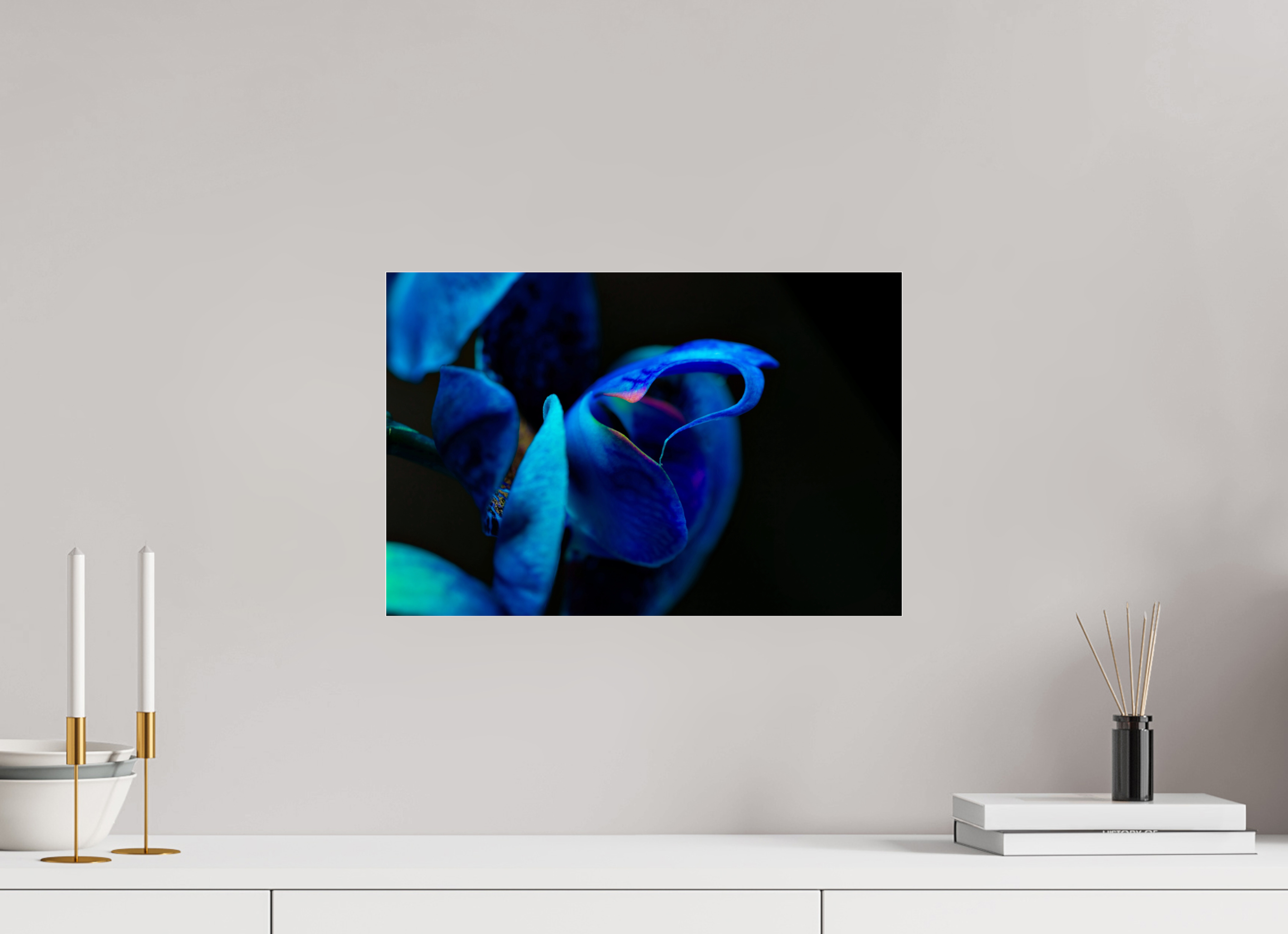 45 x 30 cm, Acrylglas, glänzend, 2 mm, Dibond 3 mm, mit Aufhängung Midnight Blue Hart Flower