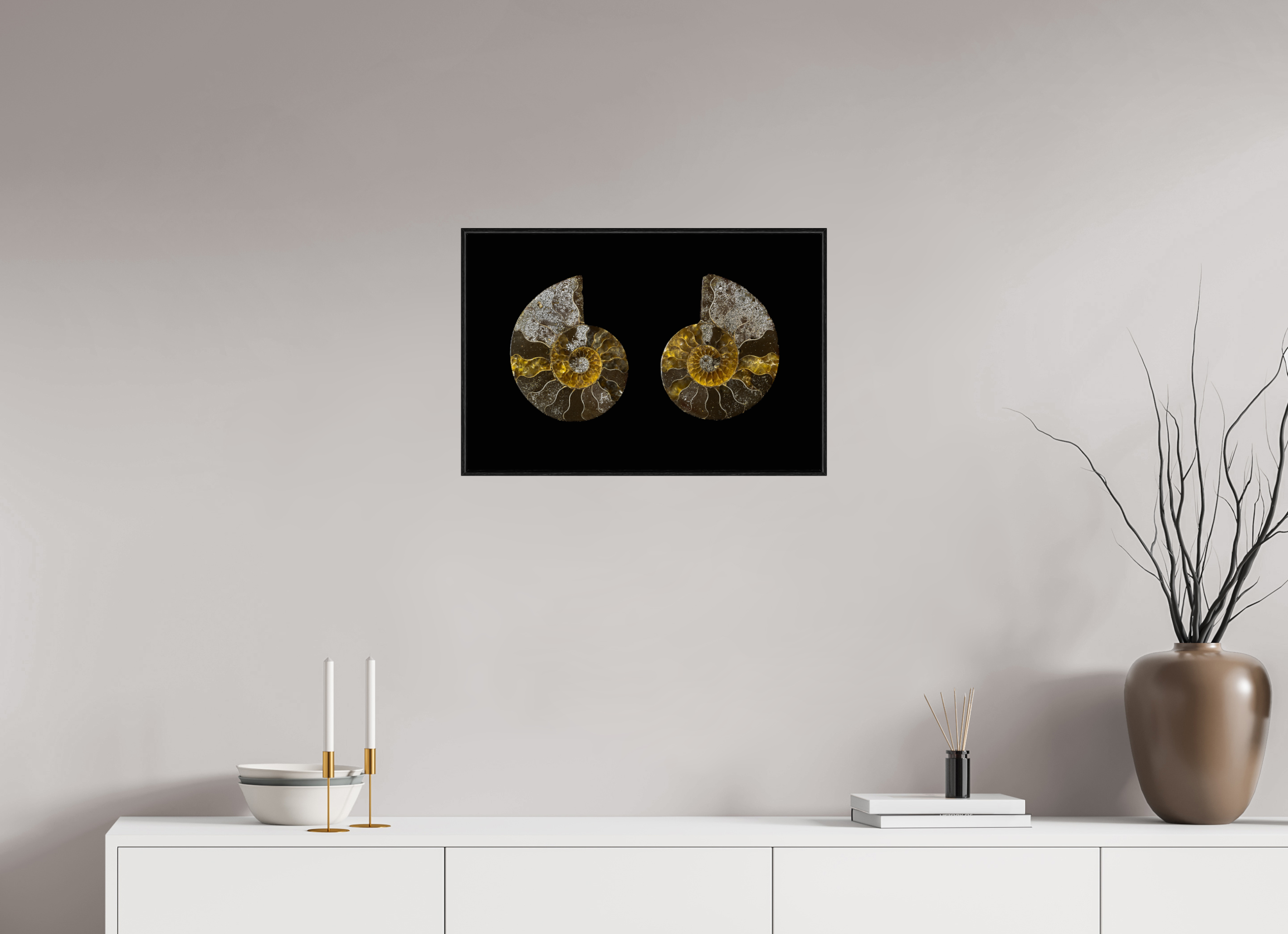 60 x 40 cm, Foto im schwarzen Schattenfugen-Rahmen hinter Acryglas, 2 mm, glänzend Fossil Memory