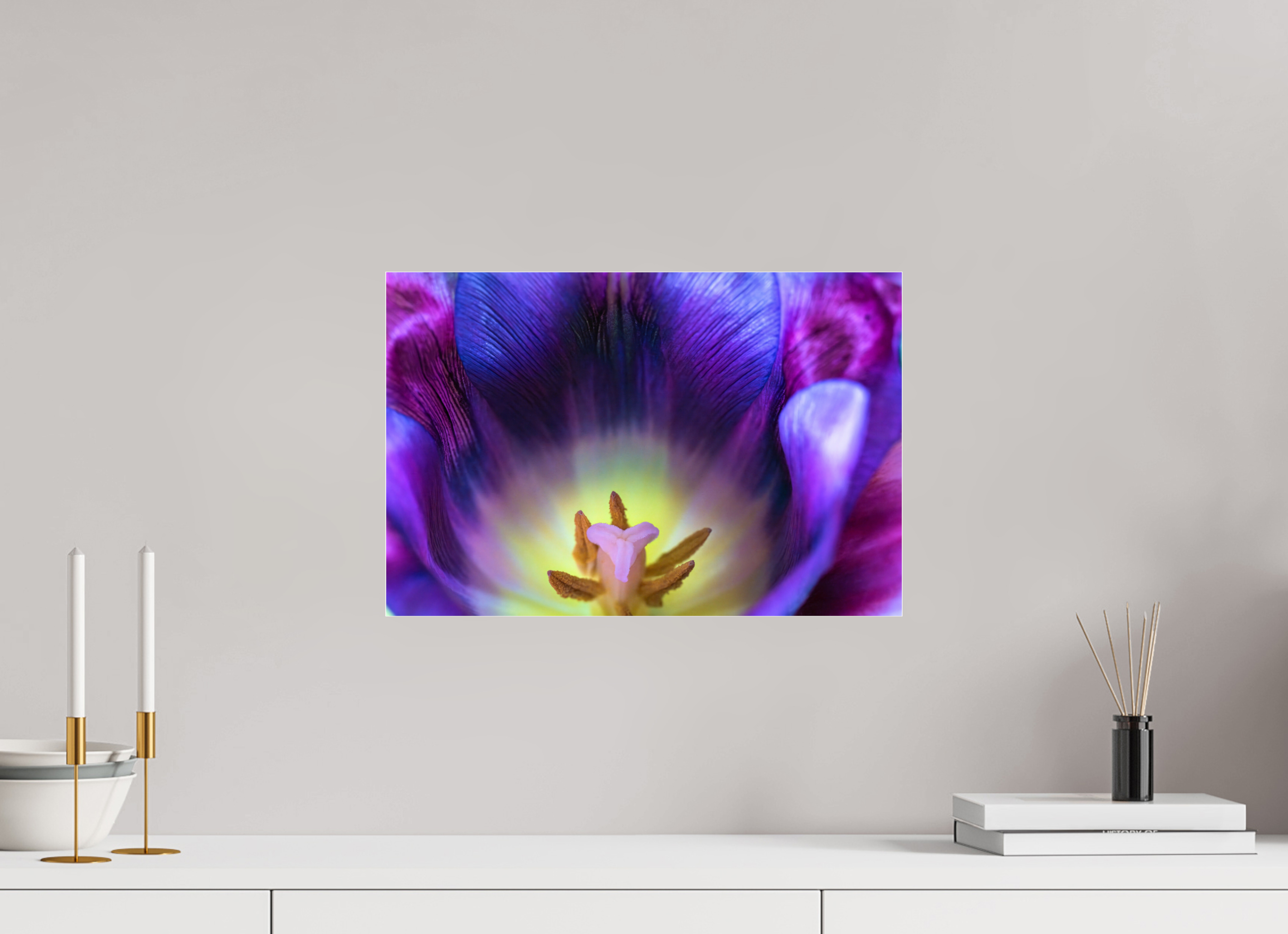 45 x 30 cm, Acrylglas, glänzend, 2 mm, Dibond 3 mm, mit Aufhängung Purple Spring