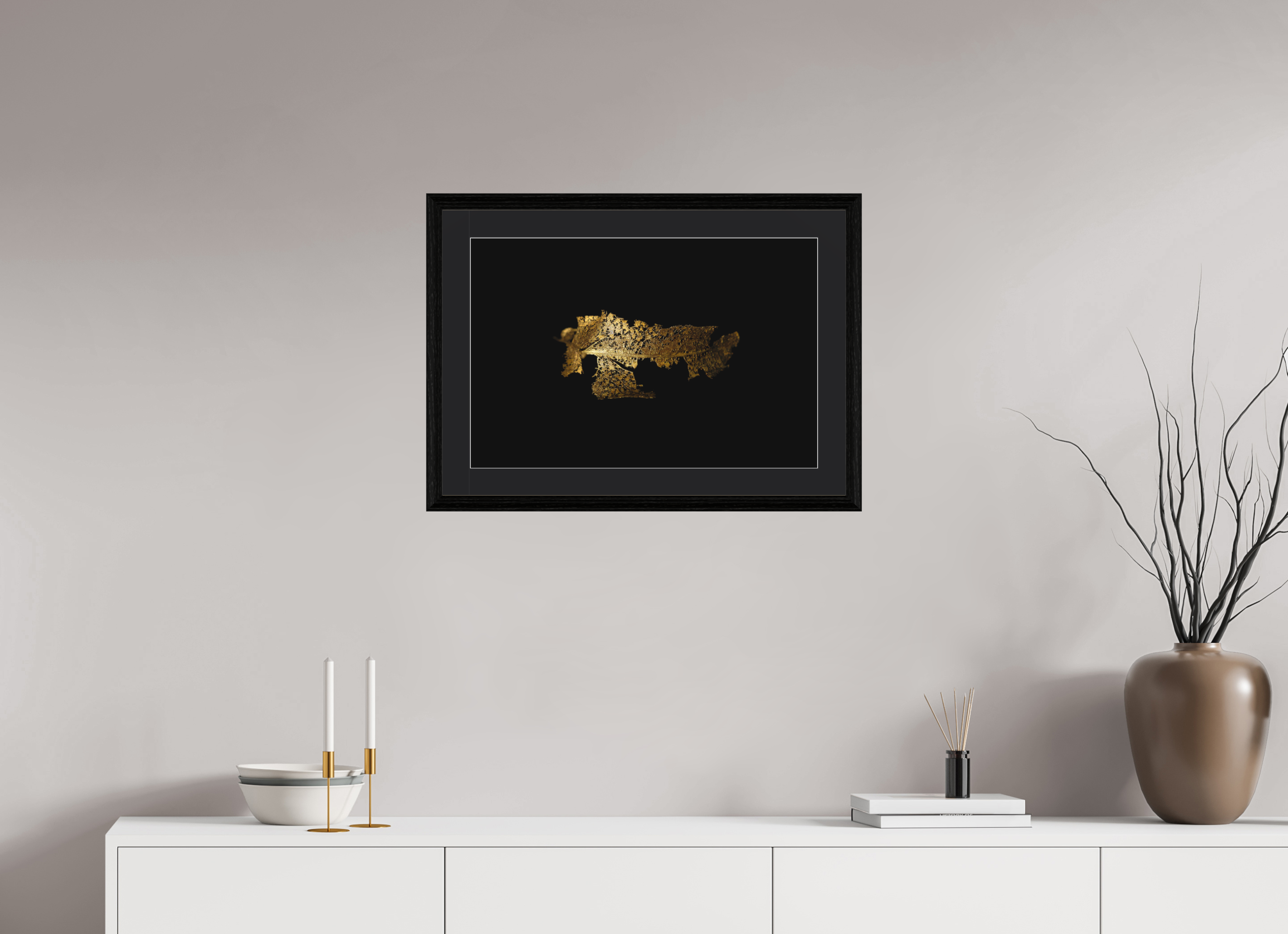 60 x 40 cm, Hahnemühle FineArt Baryta im schwarzen Eichen Rahmen, 27mm,Museumsglas, Passepartout Schwarz Golden Grace - Fine Art