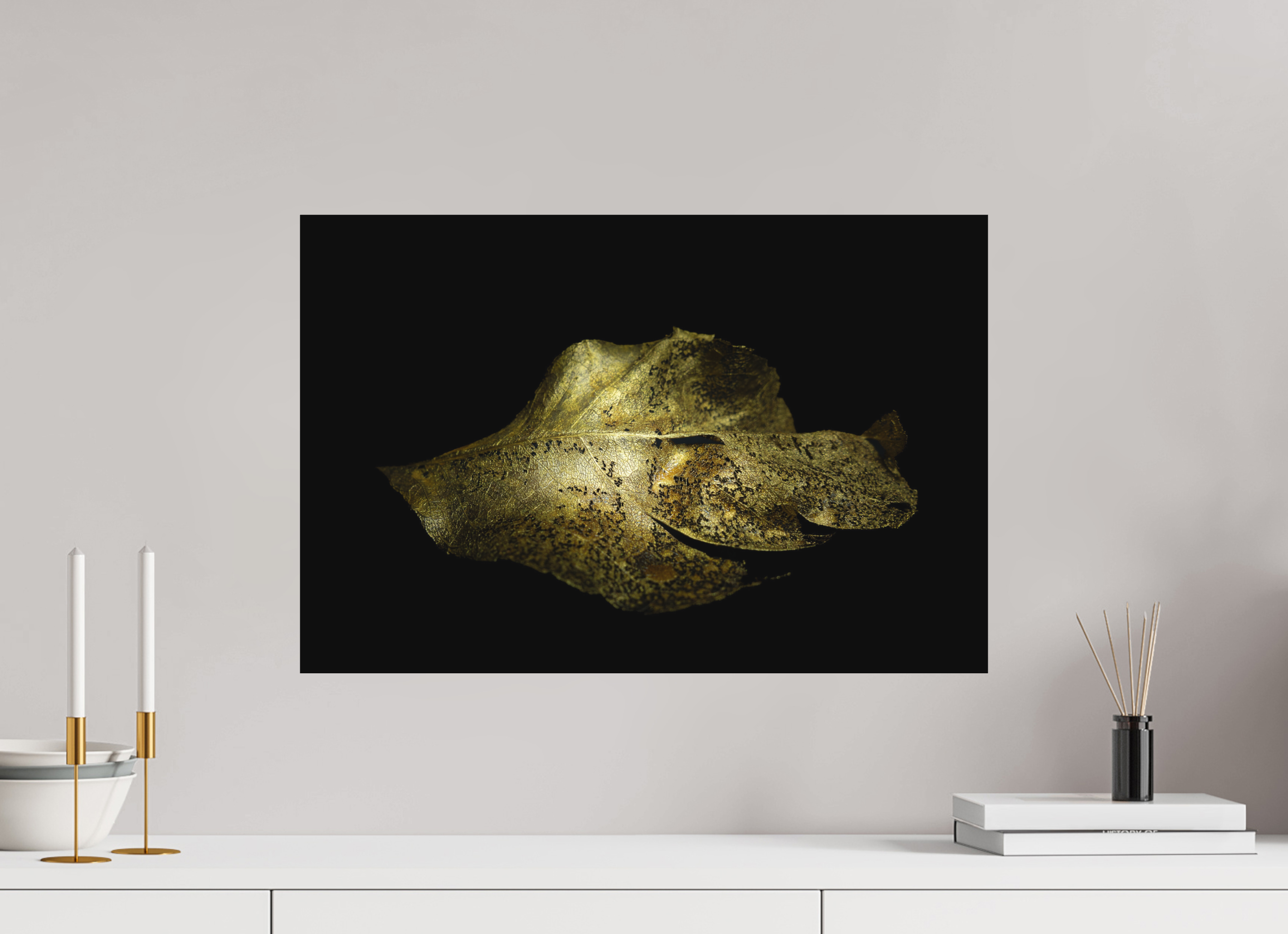 60 x 40 cm, Foto auf Forex, mit Aufhängung Goldene Blattruine - Golden Light Play
