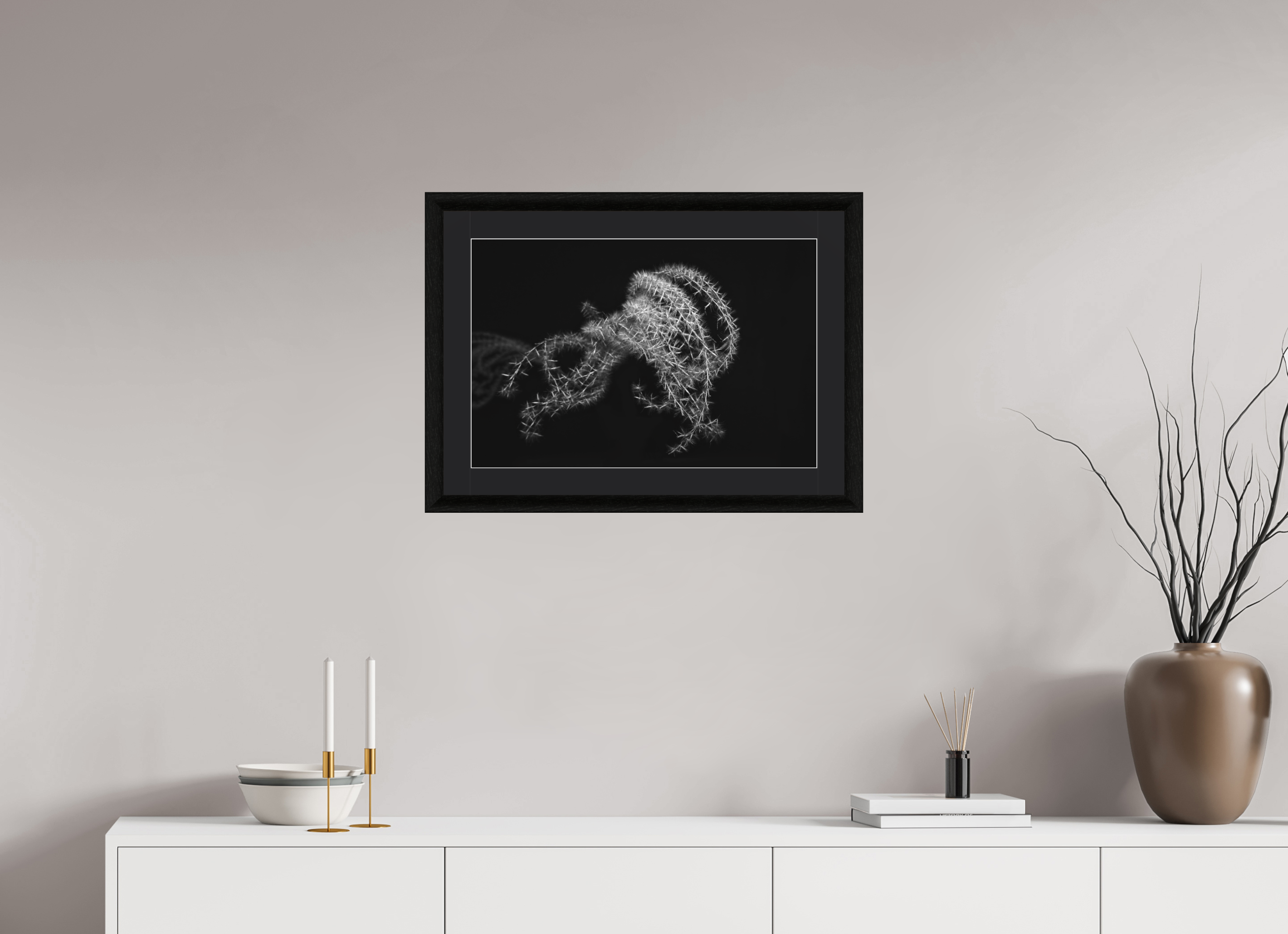 60 x 40 cm, Foto im schwarzen Ebenholz Rahmen 30mm, Museumsglas, Passepartout Schwarz Ghost Grass