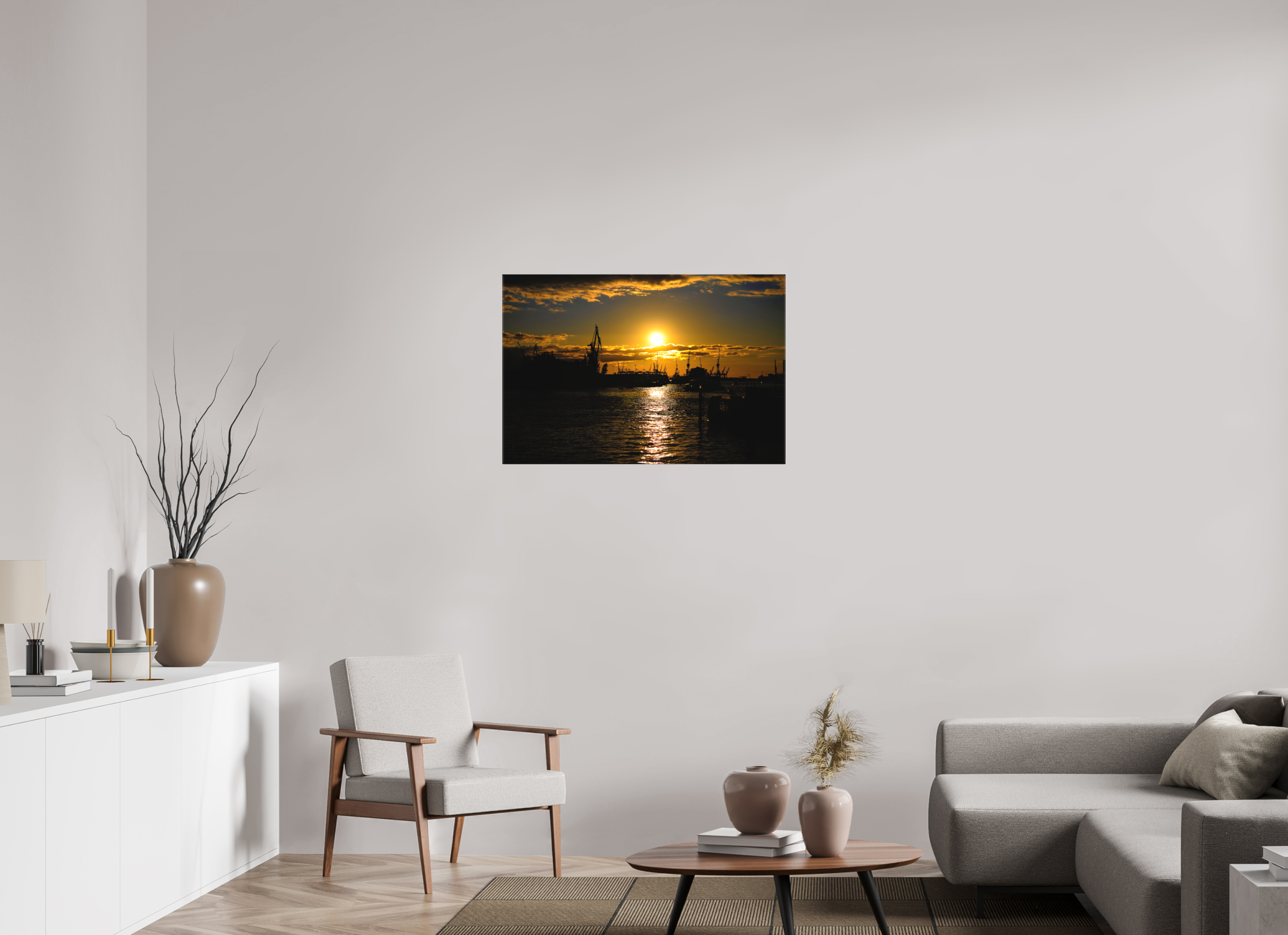 90 x 60 cm, Foto-Leinwand aus hochwertigem Textil, 40mm Golden Harbour Sunset