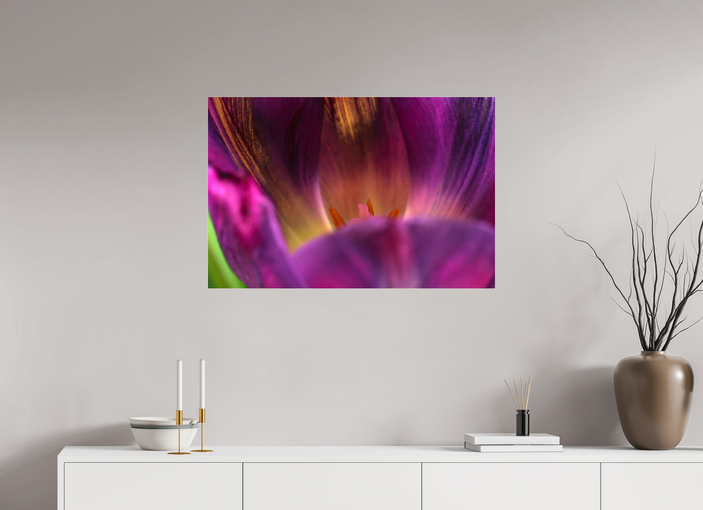 90 x 60 cm, Acrylglas, glänzend, 2 mm, Dibond 3 mm, mit Aufhängung Purple Beauty